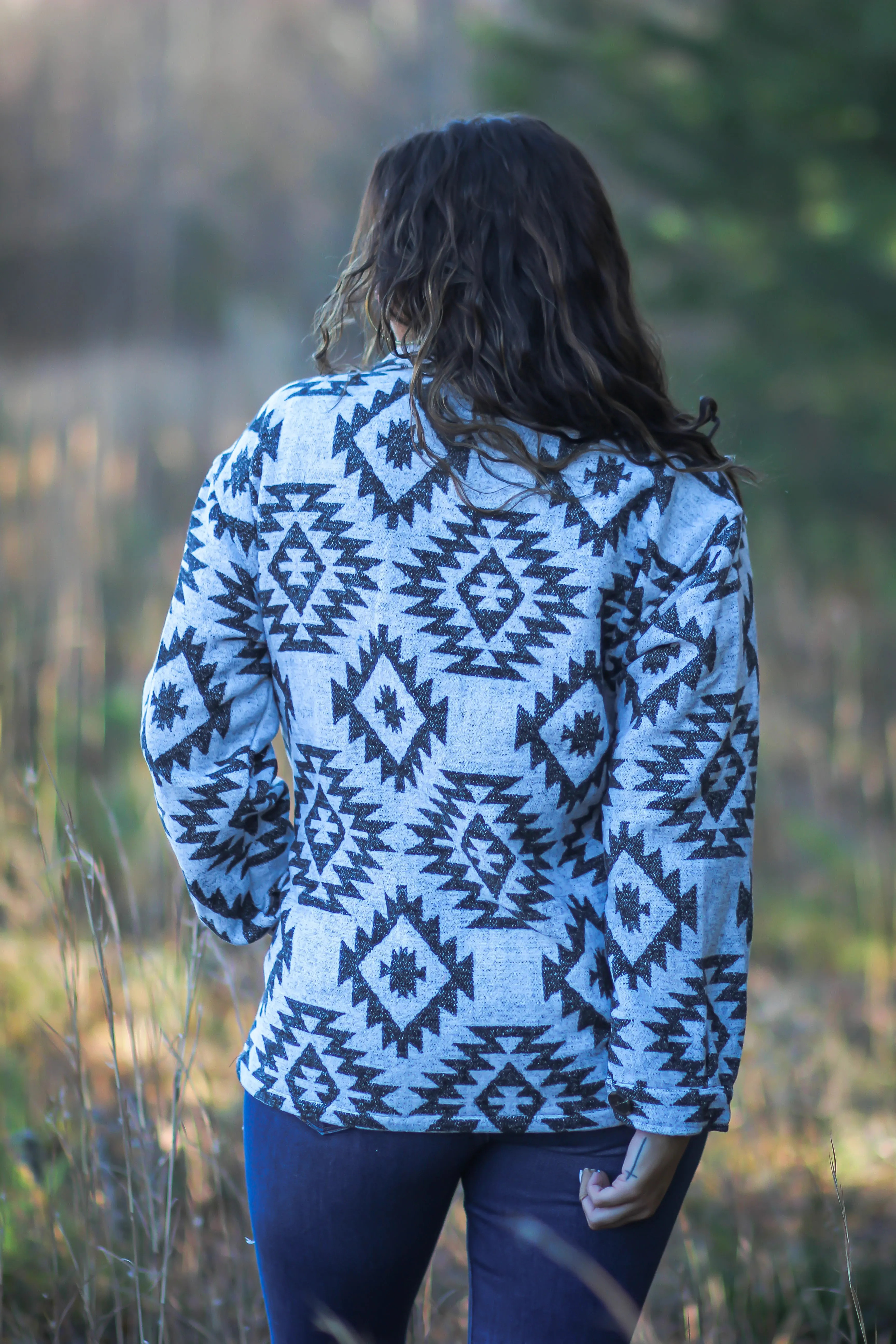 Oatmeal & Black Aztec Button Down Jacket