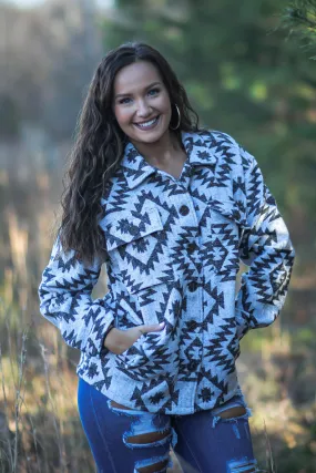 Oatmeal & Black Aztec Button Down Jacket