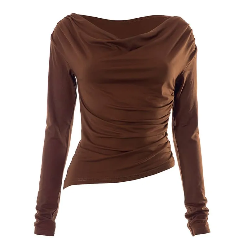 Off-the-shoulder long-sleeved T-shirt