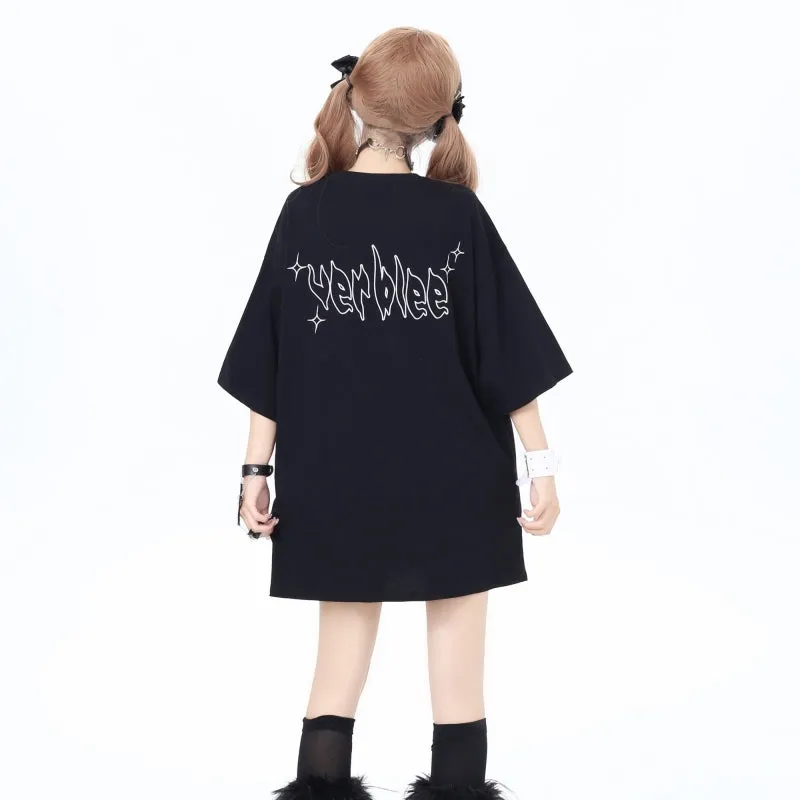 Summer Sweet Girly Style Cartoon Ghost Cat Print T-shirt