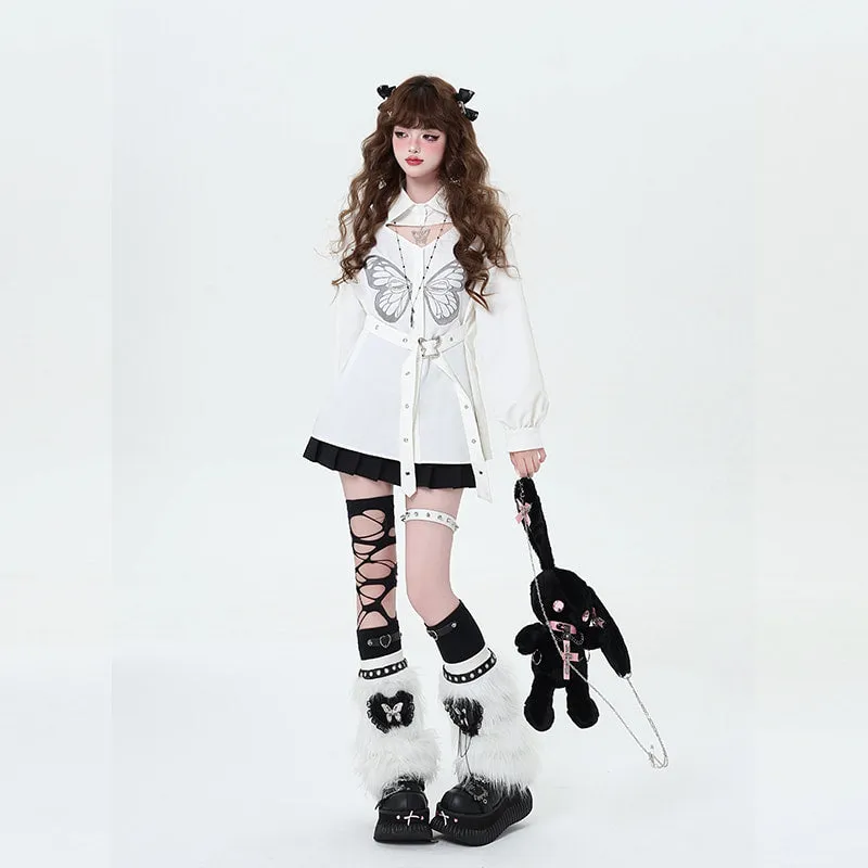 Sweet Cool Girl Style Butterfly Embroidered Long-Sleeved Blouse