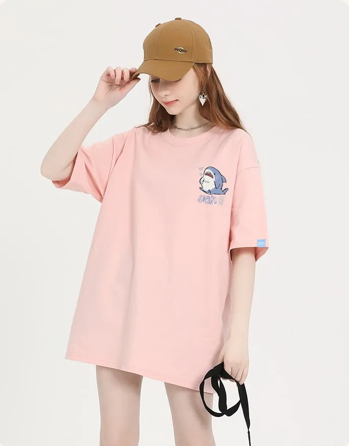 Sweet Girl Style Cartoon Hand-Painted Small Shark Print T-shirt