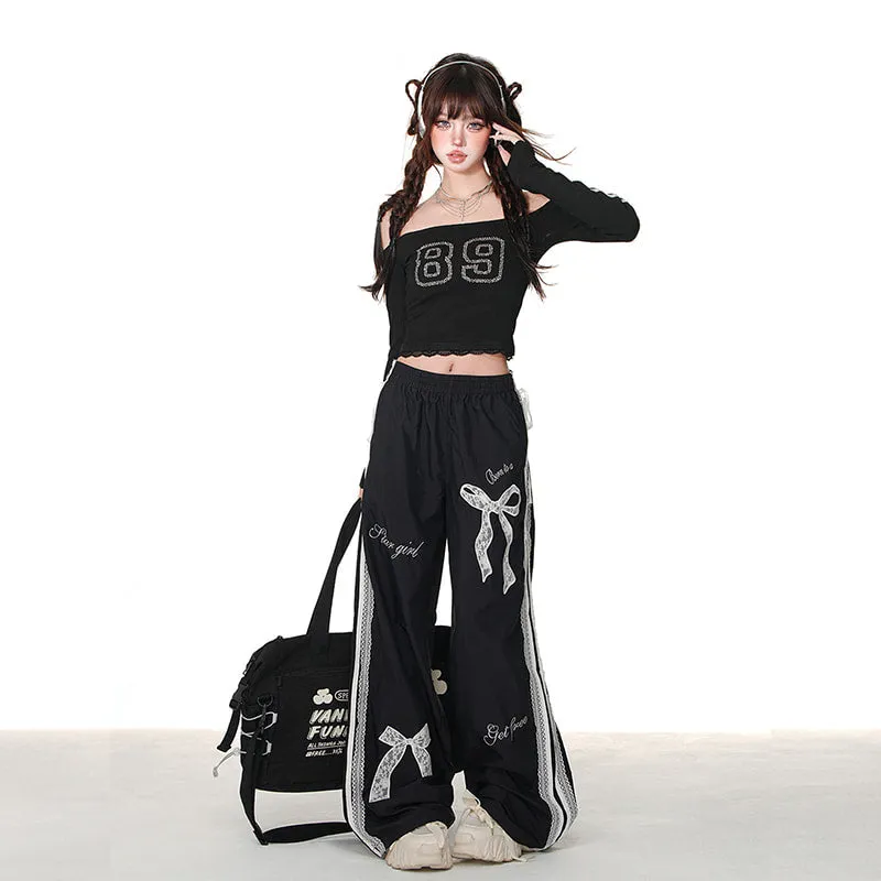 Sweet Girl Style One-Shoulder Lace Tube Top T-shirt