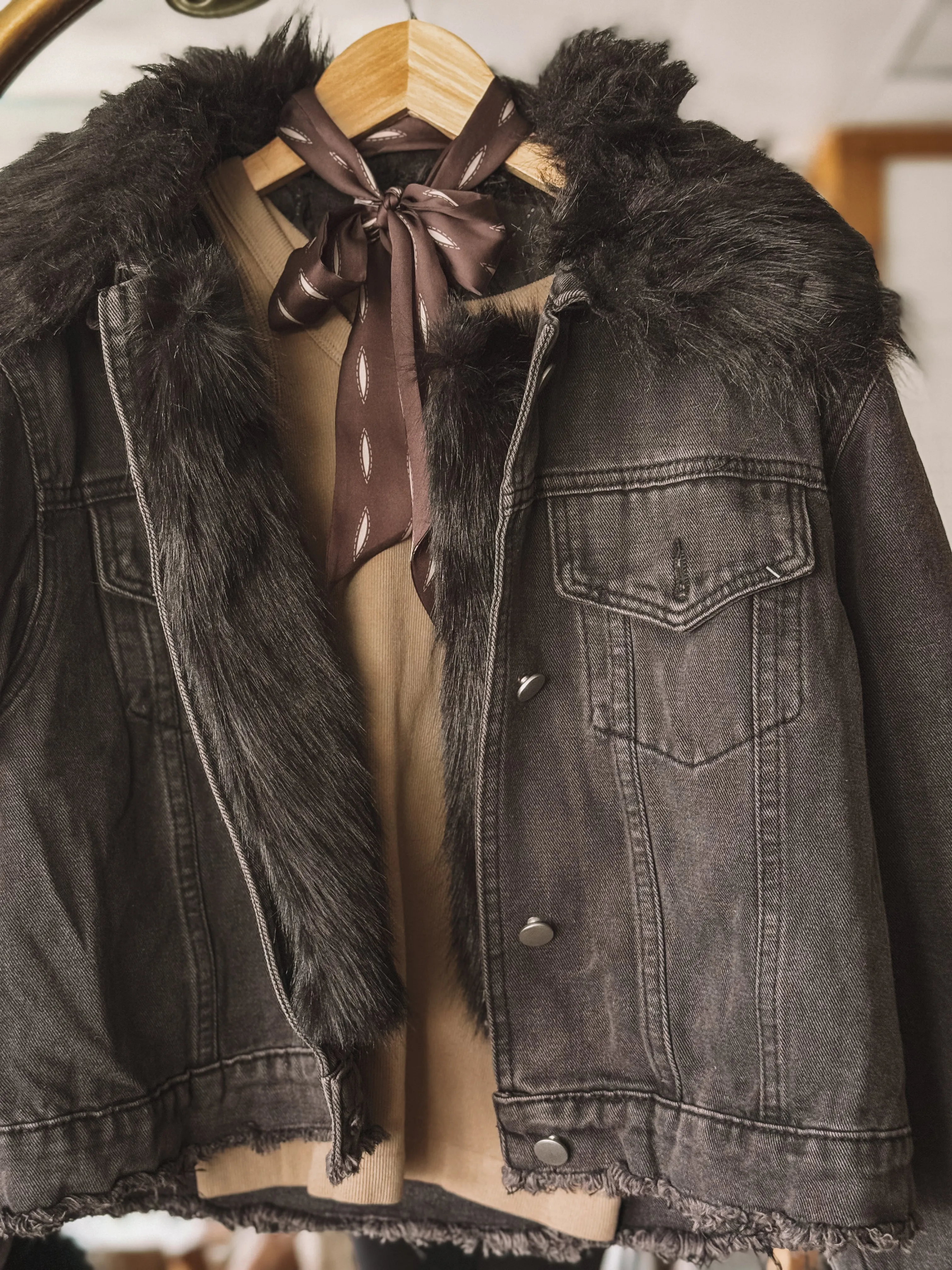 The Denim Fur Jacket (Black)*FINAL SALE*