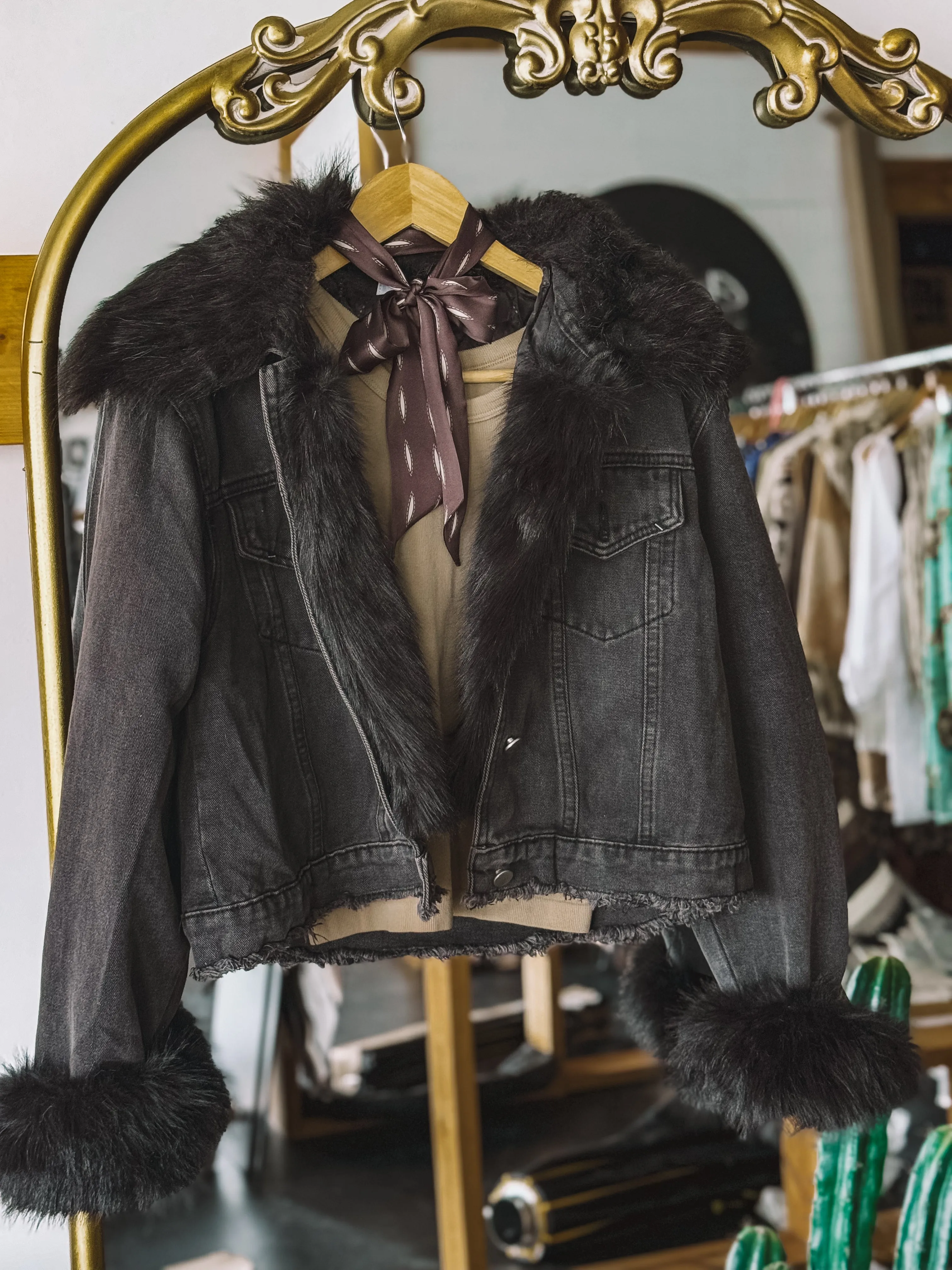 The Denim Fur Jacket (Black)*FINAL SALE*