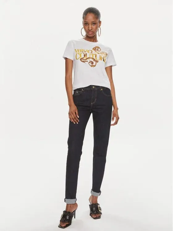 Versace Jeans Couture White Baroque Logo T-Shirt – Bold Heritage-S