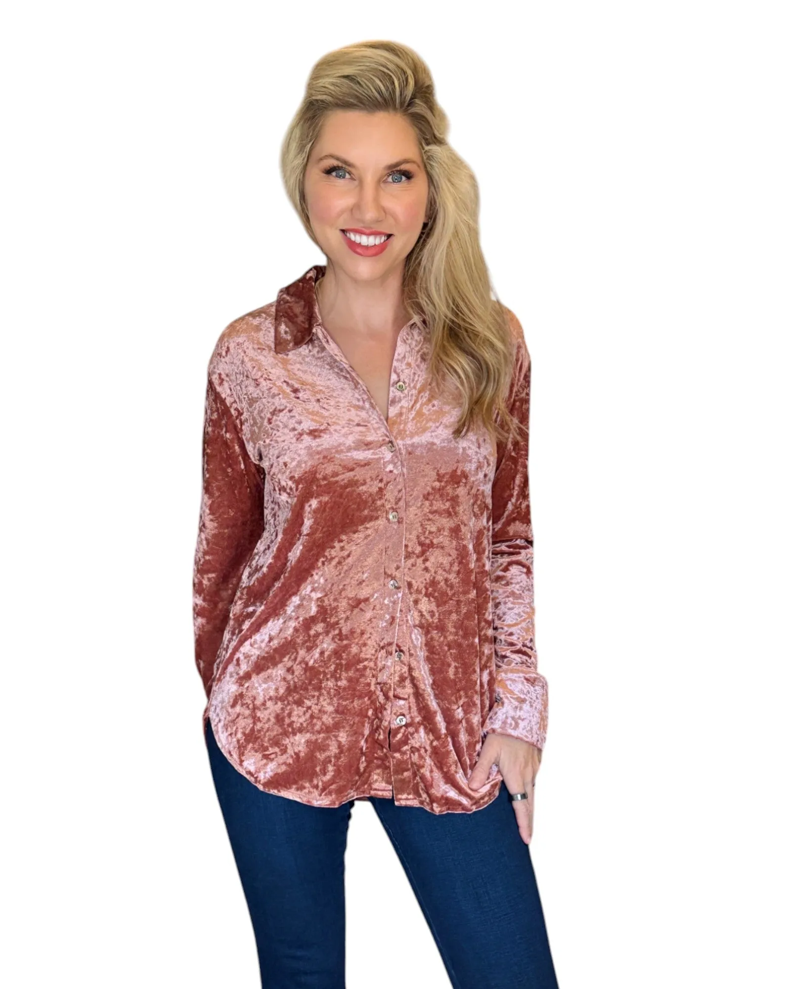Winter Rose Button Down Velvet Shirt