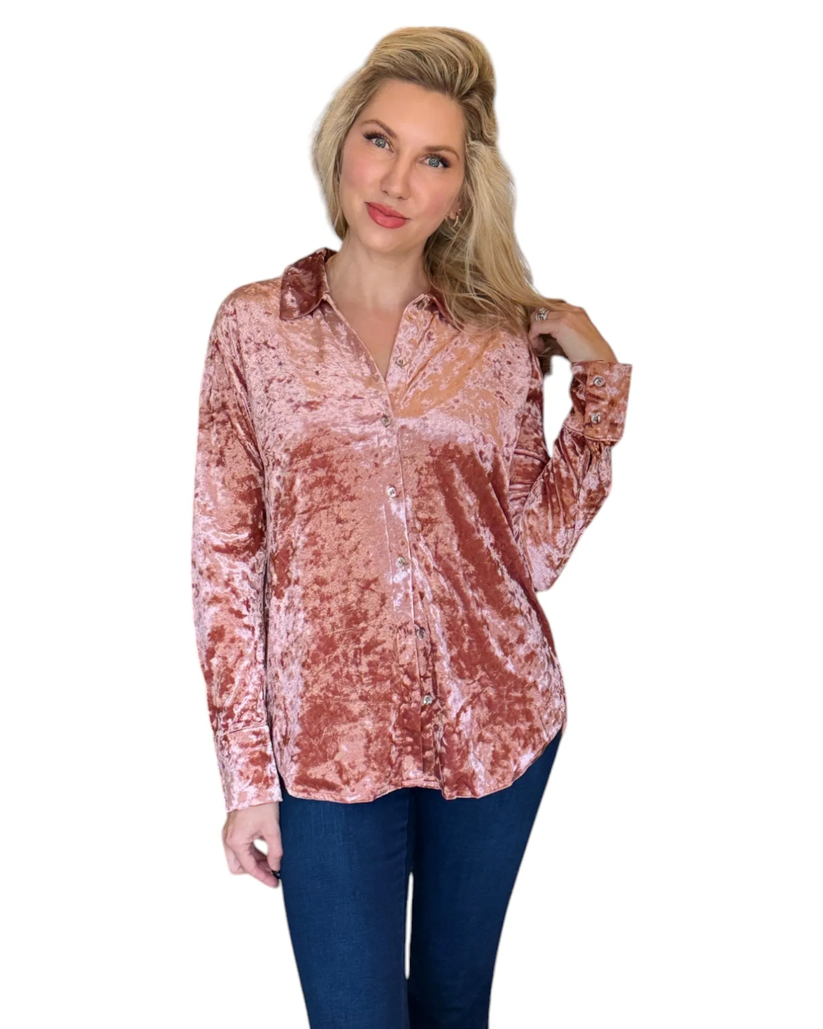Winter Rose Button Down Velvet Shirt