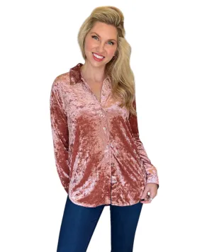 Winter Rose Button Down Velvet Shirt