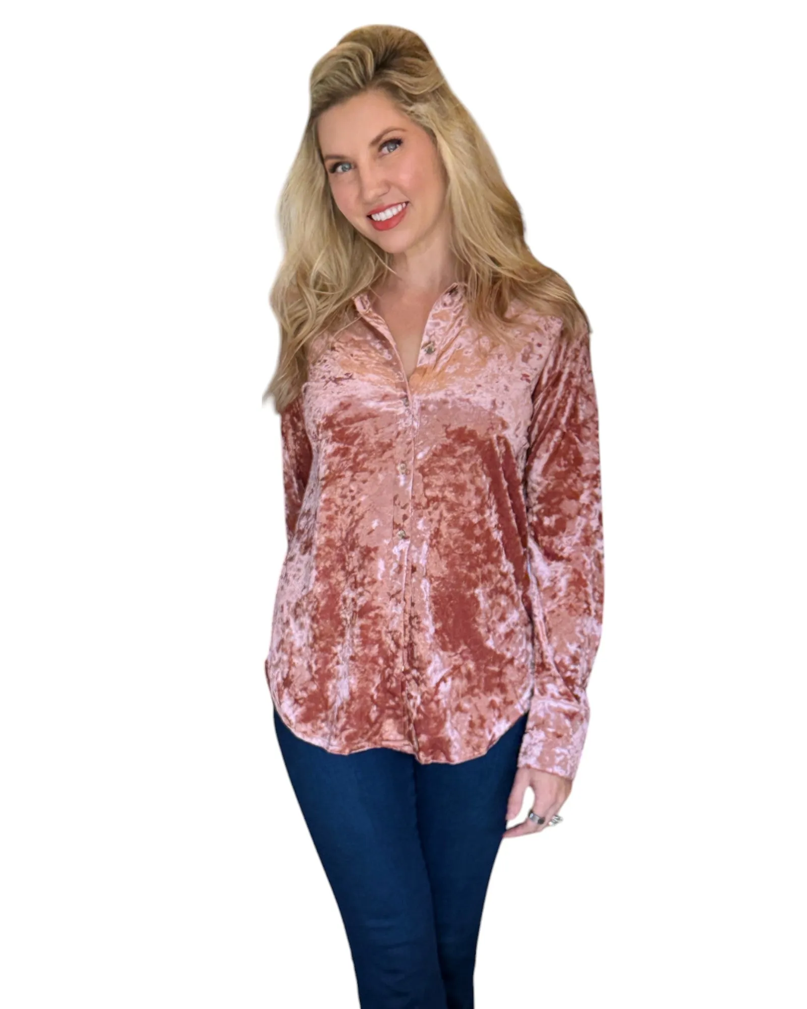 Winter Rose Button Down Velvet Shirt