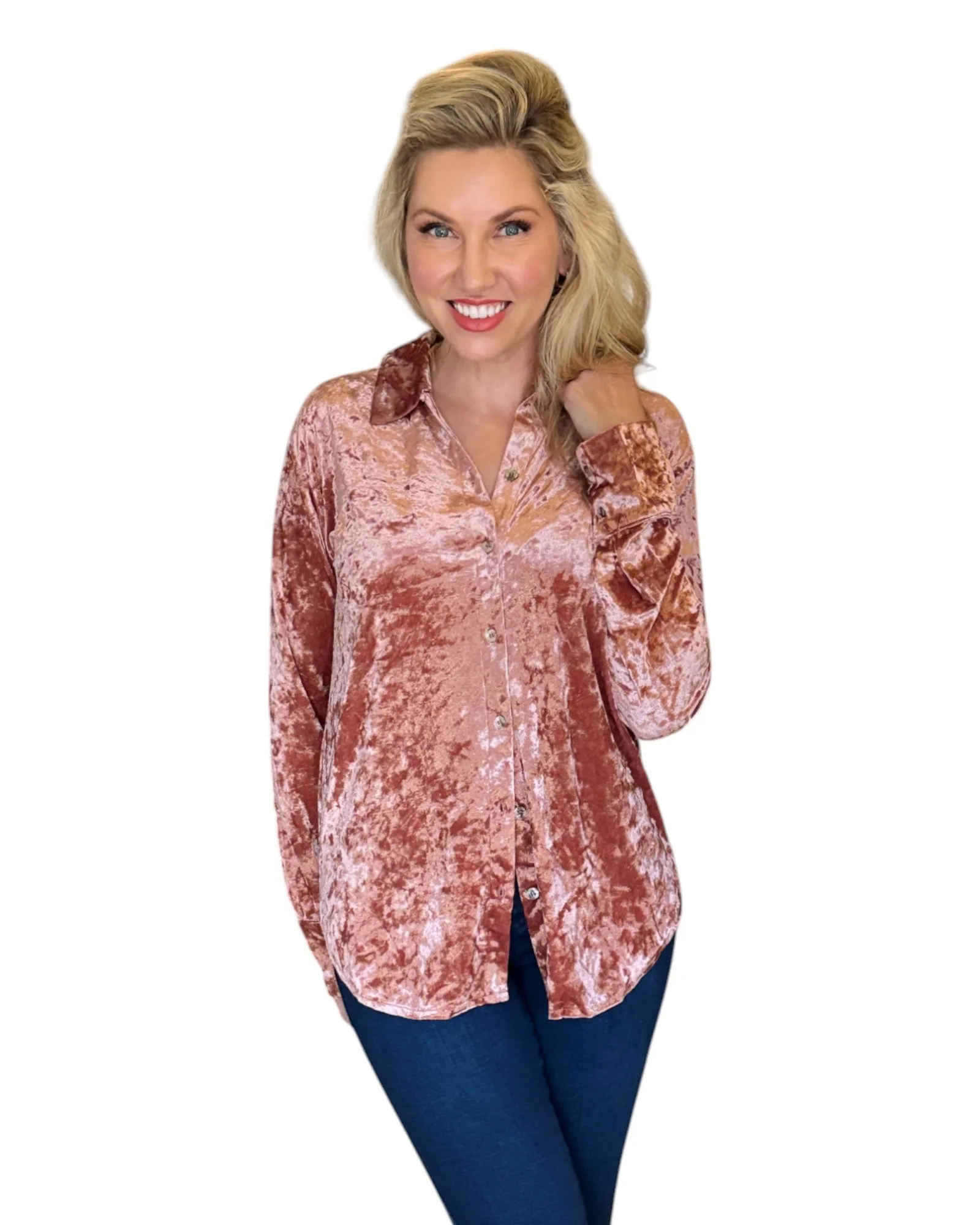 Winter Rose Button Down Velvet Shirt