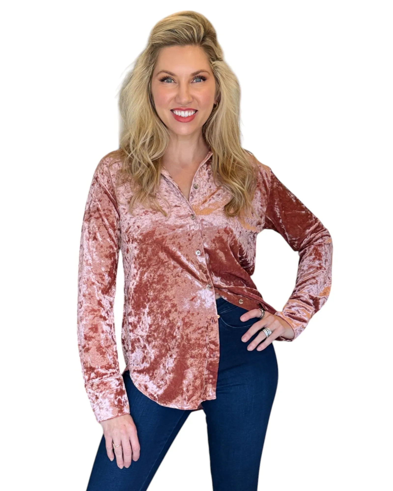 Winter Rose Button Down Velvet Shirt