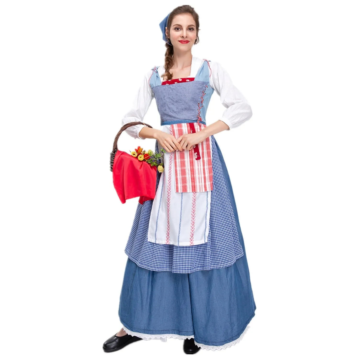 Women Belle Dress Cosplay Costume Belle Maid Dress Outfits Halloween Princess Gown Dress Suits Party Dress Up