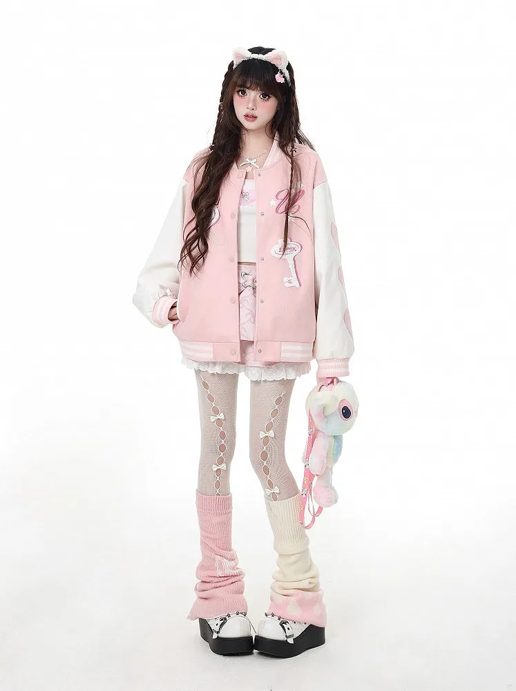 Yume Kawaii Pink/Blue Key Applique Baseball Jacket