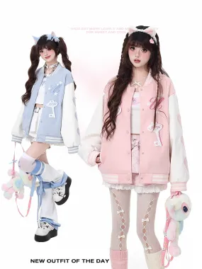 Yume Kawaii Pink/Blue Key Applique Baseball Jacket