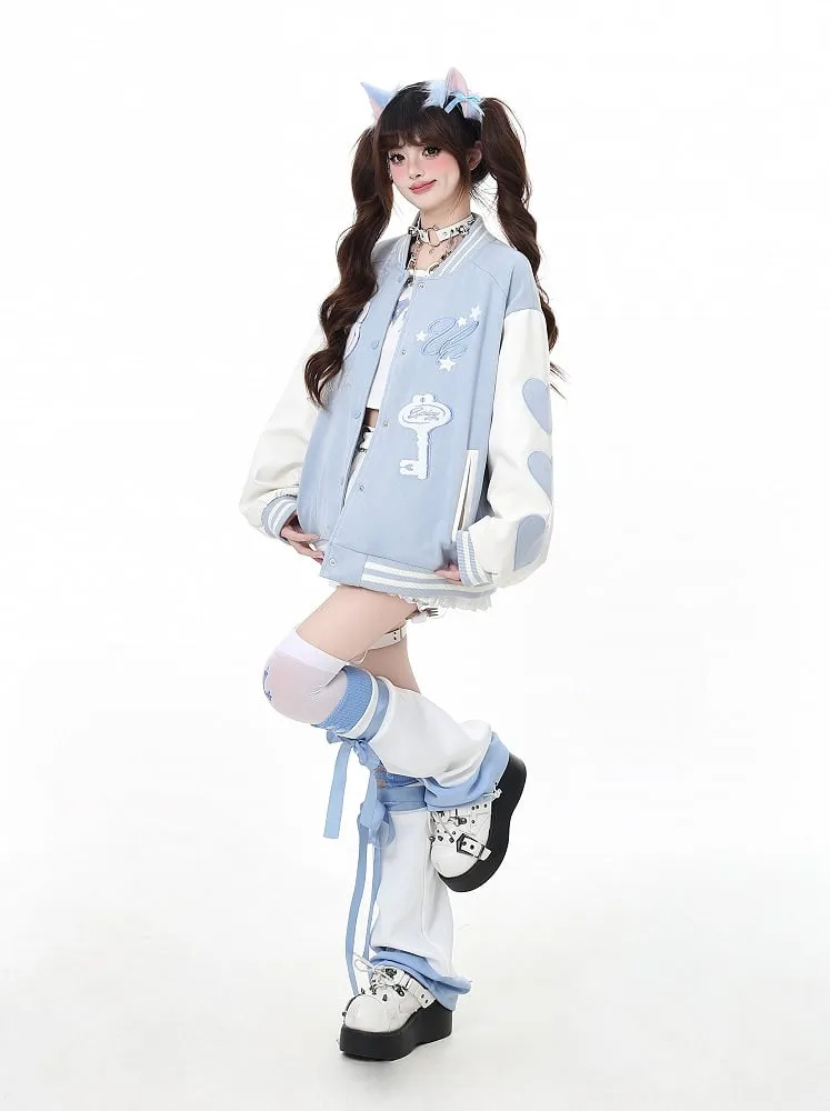 Yume Kawaii Pink/Blue Key Applique Baseball Jacket
