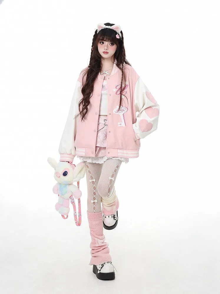 Yume Kawaii Pink/Blue Key Applique Baseball Jacket