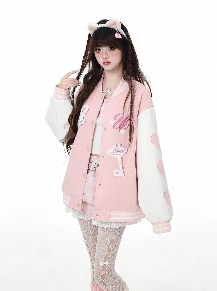 Yume Kawaii Pink/Blue Key Applique Baseball Jacket