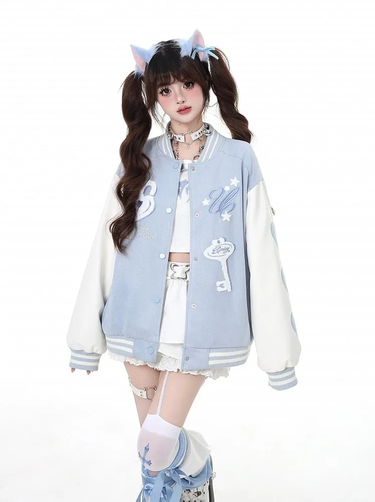 Yume Kawaii Pink/Blue Key Applique Baseball Jacket